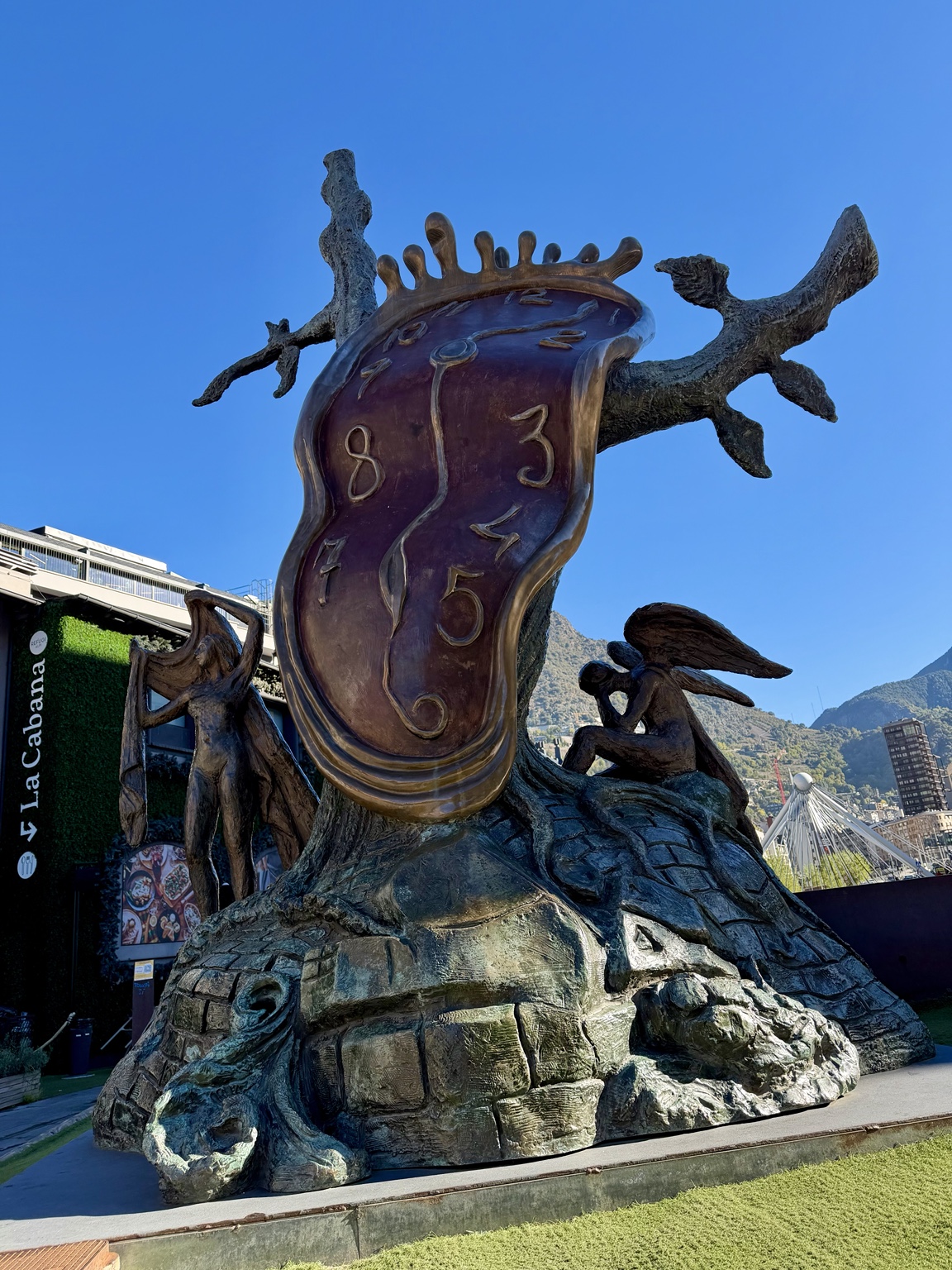 Salvador Dalí’s crowned melting clock sculpture, The Nobility of Time, in Andorra la Vella